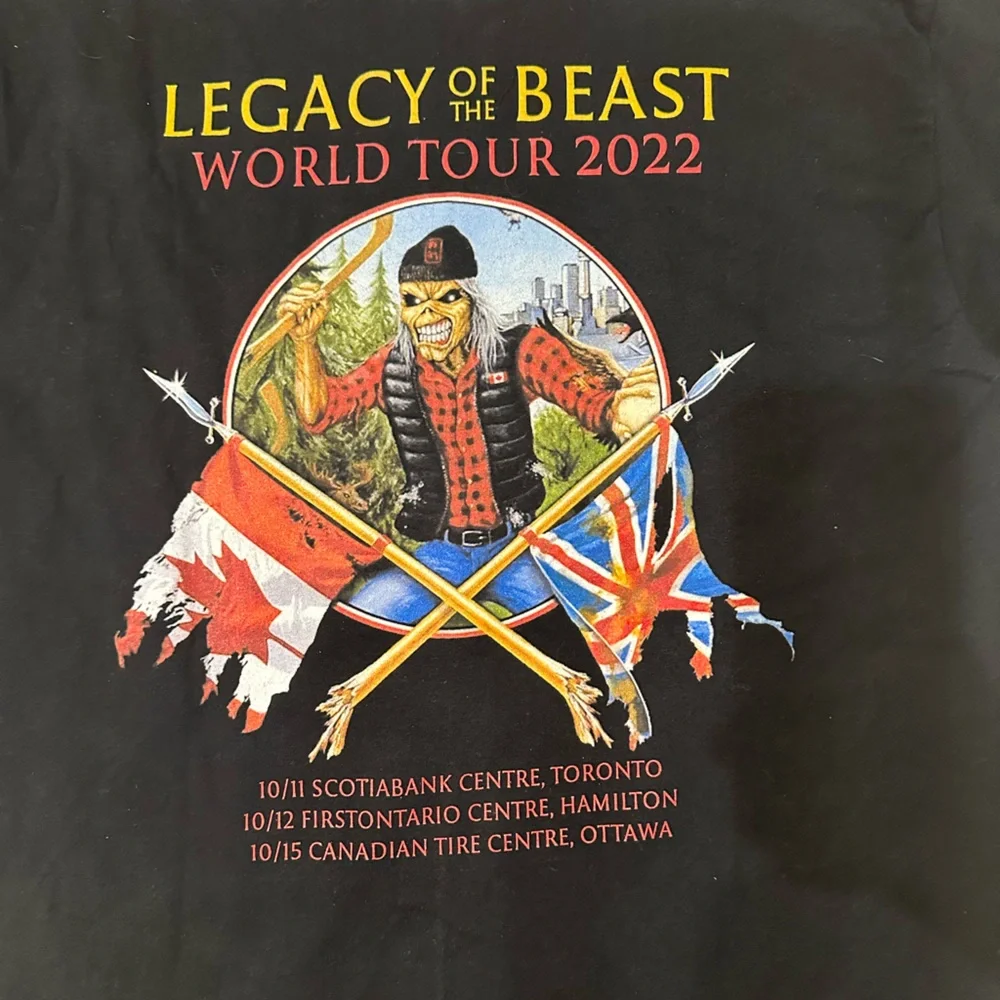 Legacy of the Beast World Tour Iron Maiden 2022 Black T-Shirt Canada Gildan New - Picture 5 of 12